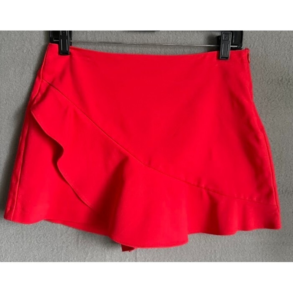 Zara Mini Skirt‎ Skort Women Medium Red  Ruffle Wrap High  Preppy Stretch Casual